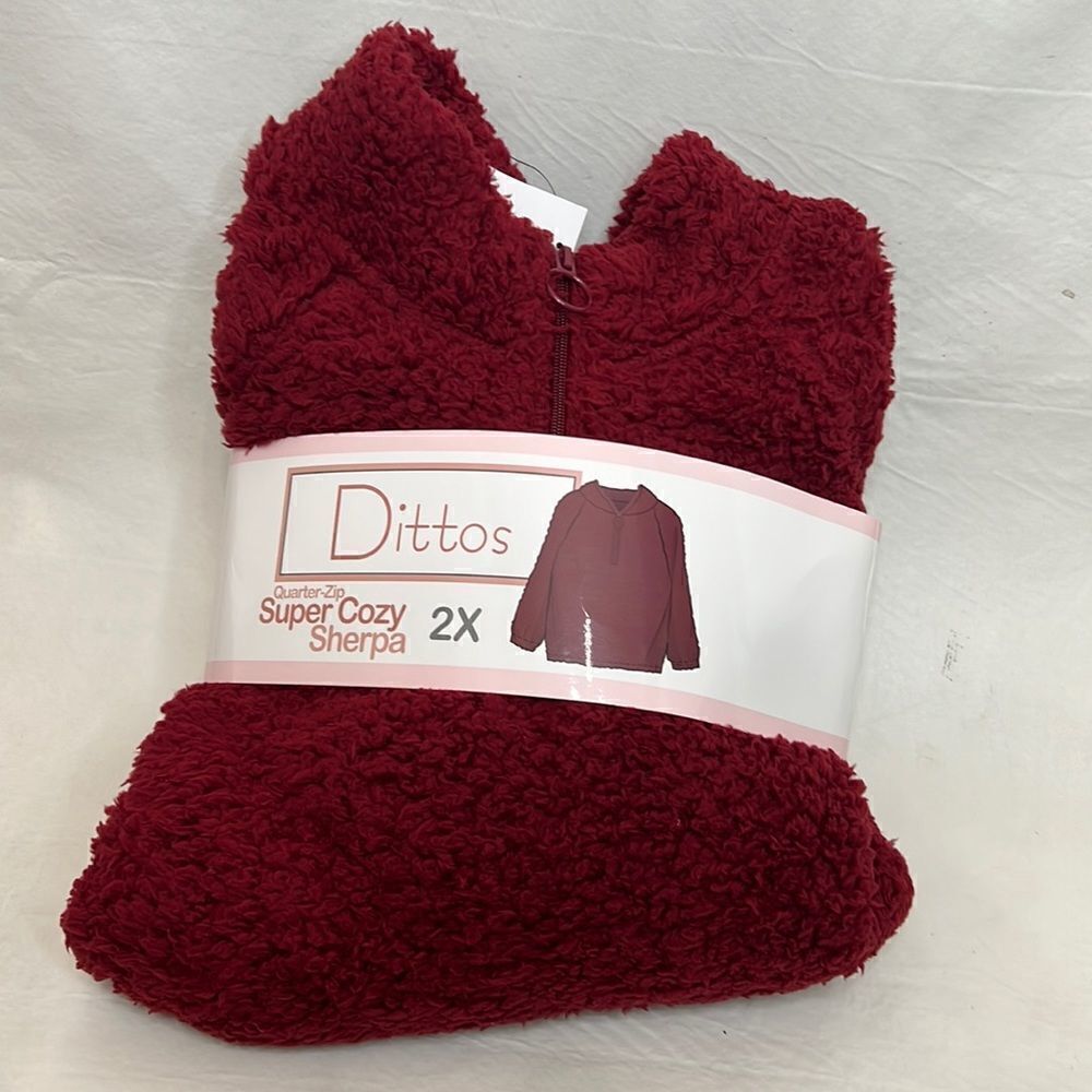 Dittos Super Cozy SherpaQuarter Zip 2X Burgundy